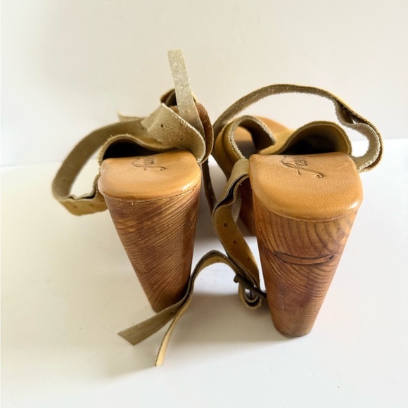 Free People Ankle Strap Wood Chunky Suede Leather Clogs - Picture 4 of 8